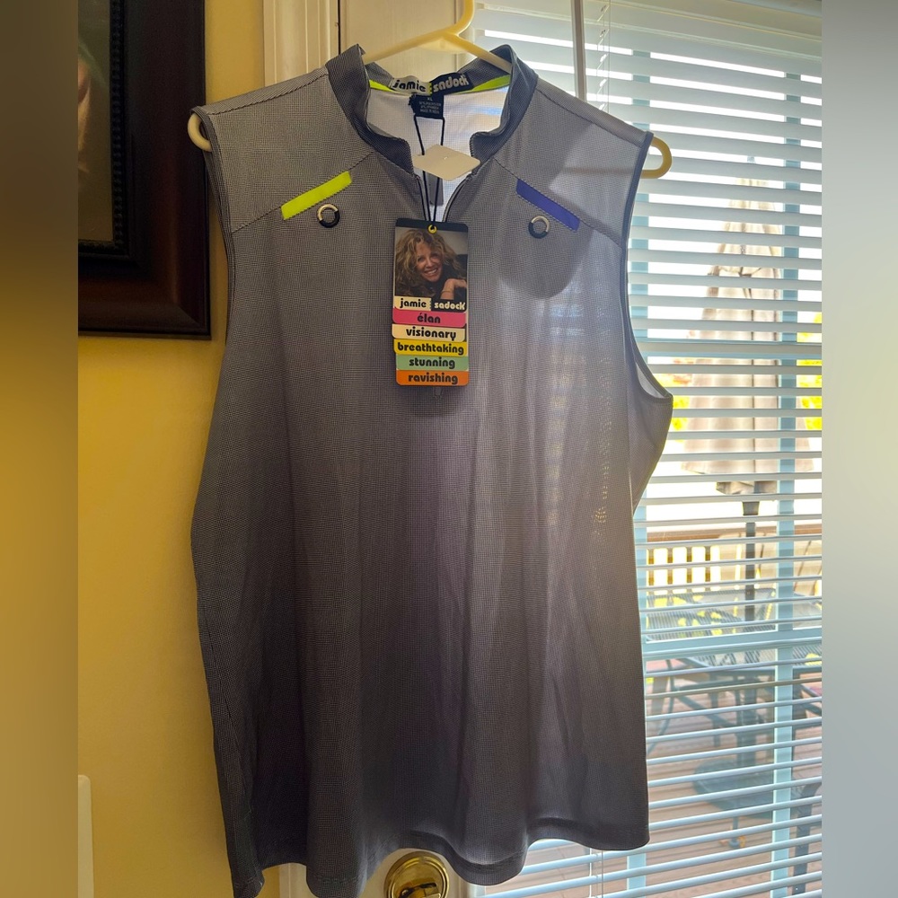 NWT Jamie Sadok Silver Sleeveless Golf Shirt, XL